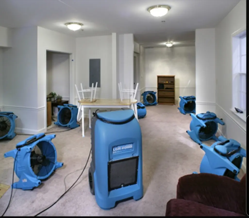 Air movers and dehumidifier setup for Water Extraction & Removal in Highlands