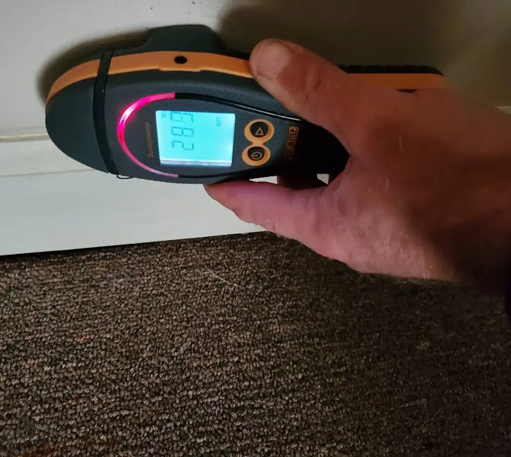 Moisture detection at baseboard during Sewage Cleanup & Sanitation in Highlands
